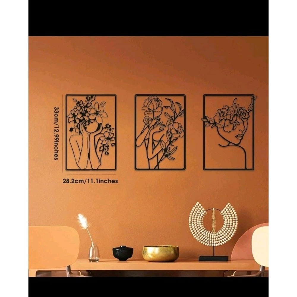 kanuoc 3 Pcs Metal Minimalist Abstract Woman Wall Art Black Line Art Decor s15